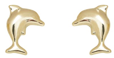 זוג עגילים , דולפין , סגר בטחון (כובע) , זהב 14K