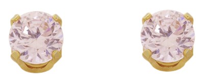 זוג עגילים , זירקון ורוד , 5 מ"מ , סגר בטחון (כובע) , זהב 14K