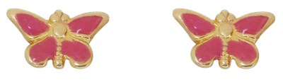 זוג עגילים , פרפר ורוד אפוקסי , סגר בטחון (כובע) , זהב 14K