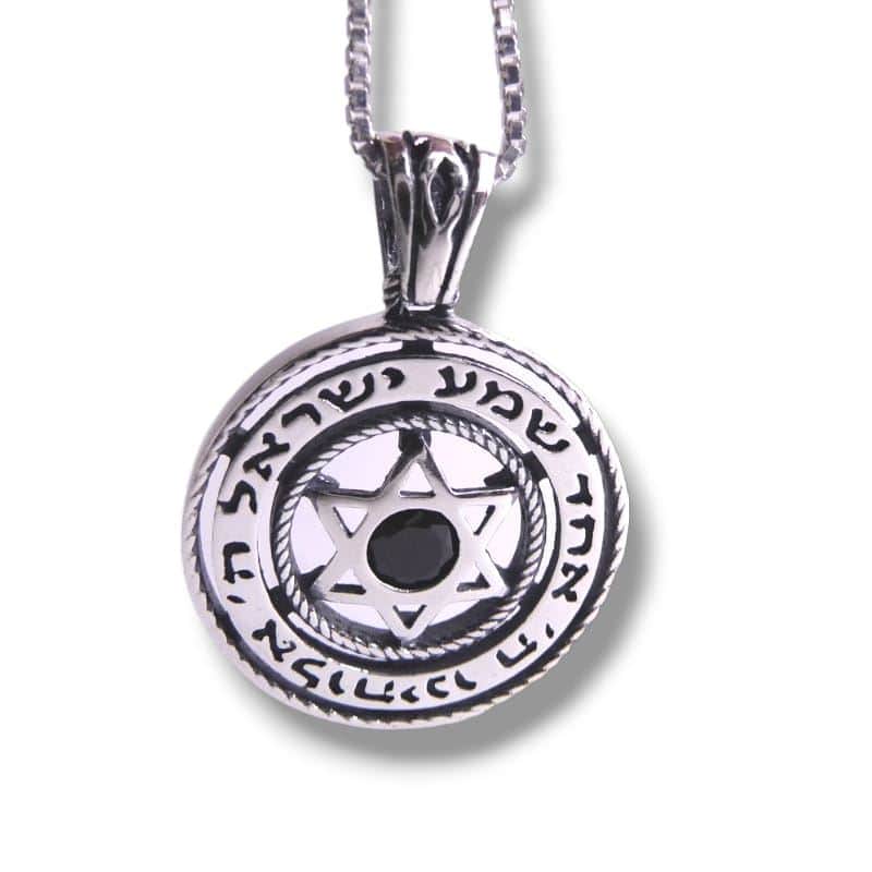 תליון מגן דוד "שמע ישראל" משובץ אבן אוניקס (לבחירה) , כסף