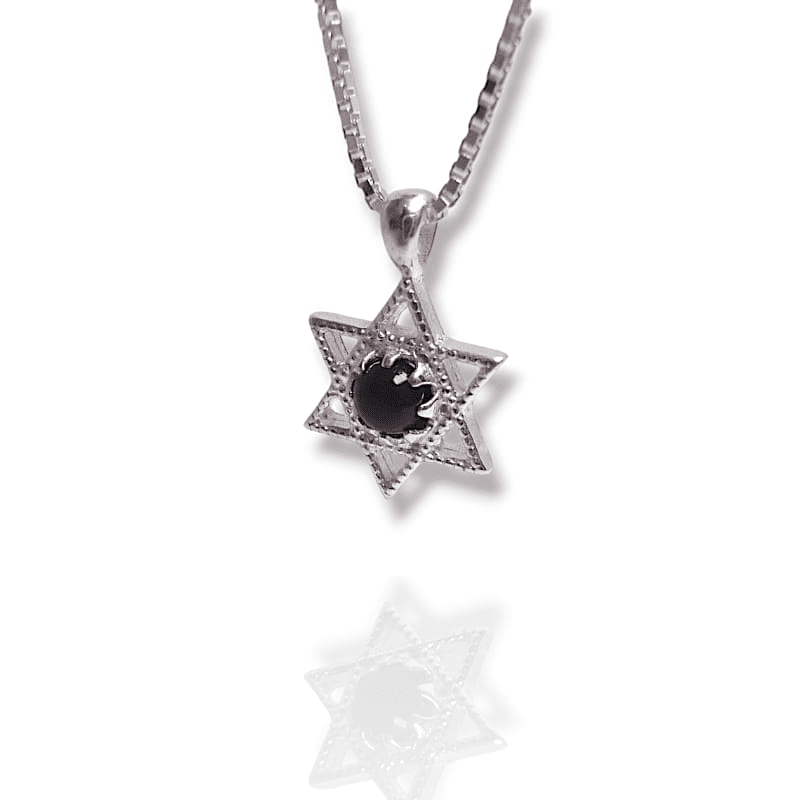 שרשרת מגן דוד קטן משובץ אבן אוניקס (לבחירה) , כסף