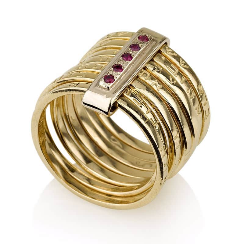 טבעת "שבע ברכות" זהב 14K , משובצת רובי (לבחירה)