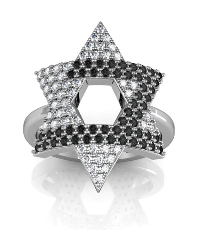 טבעת מגן דוד משובצת זירקונים לפי אות (בחירה) , כסף