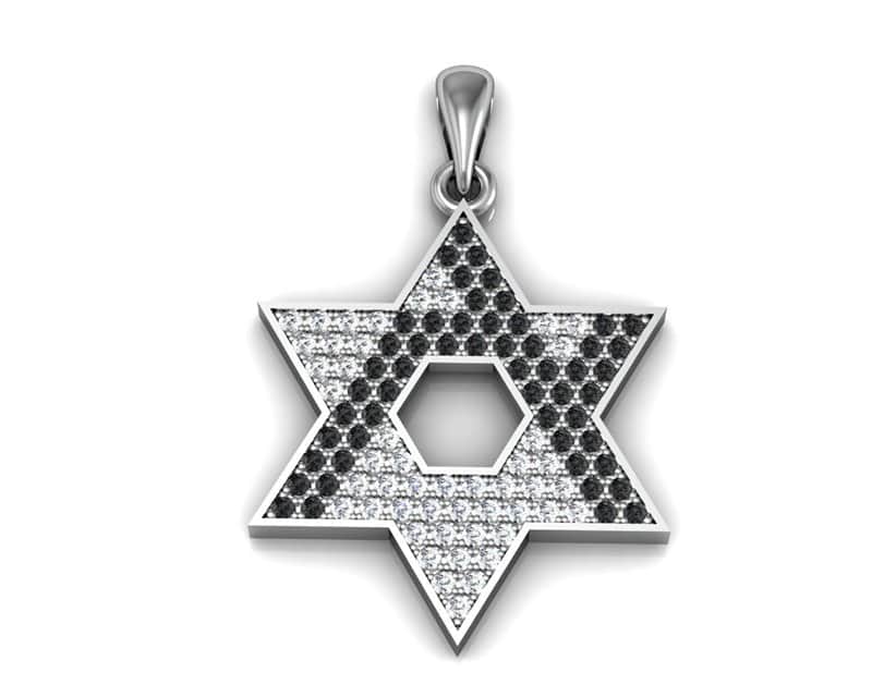 שרשרת מגן דוד משובצת זירקונים לפי אות (בחירה) , כסף