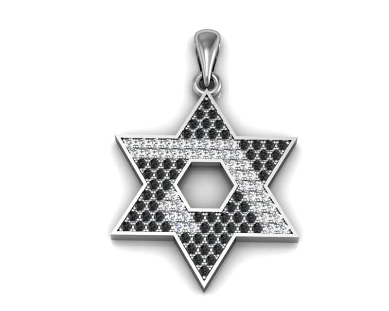 שרשרת מגן דוד משובצת זירקונים לפי אות (בחירה) , כסף