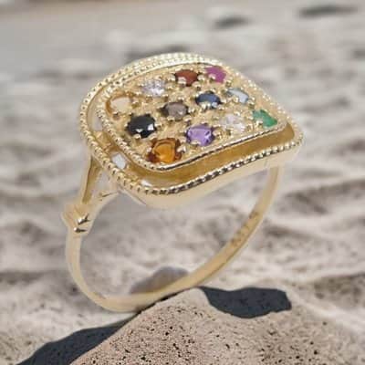 טבעת חושן "אור-יה" זהב עדינה , משובצת 12 אבני החושן