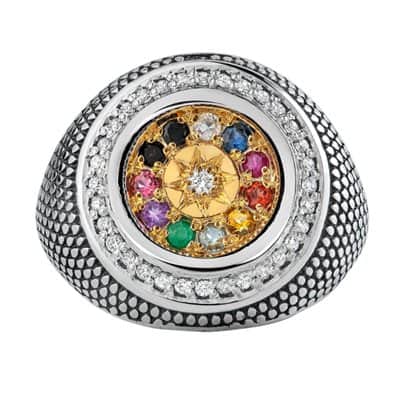 טבעת אבני חושן לגבר ואשה , כסף וזהב בשילוב זירקוניה