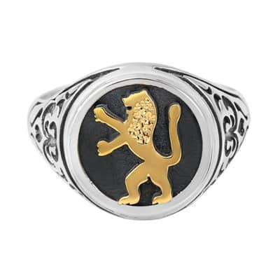 טבעת אריה לגבר , כסף וזהב