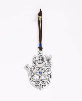 תליון קיר חמסה מעוטרת יונה