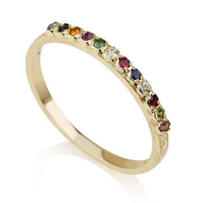 טבעת "בראשית" (דקה) , משובצת 12 אבני חושן , זהב