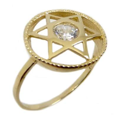 טבעת מגן דוד זהב 14K משובצת אבן (לבחירה)