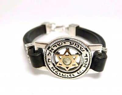 צמיד "ברוך הגבר" כסף וזהב "שמע ישראל" בשילוב מגן דוד משובץ אבן קריסובריל (עין החתול)