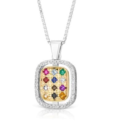 תליון חושן "אור חיים" כסף וזהב , משובץ אבני חושן , בשילוב זירקון סביב