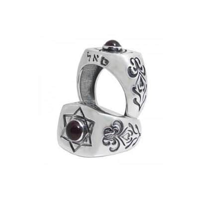טבעת "חותם דוד"  משובצת אבן אוניקס (לבחירה) , עיטורים , כסף