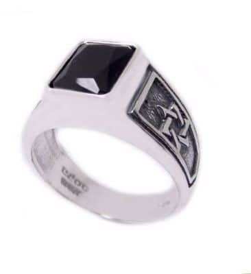 טבעת כסף קולג' מלבן  משובצת אבן (לבחירה)