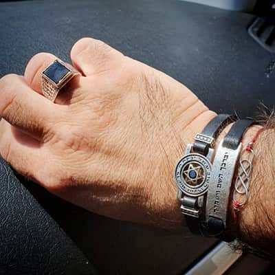 צמיד "שעון" כסף וברכה (לבחירה) בשילוב מגן דוד זהב משובץ אבן (לבחירה) , עור