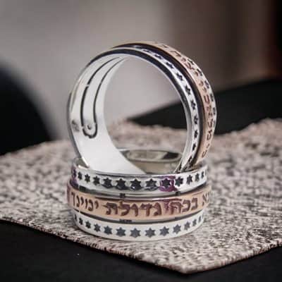 טבעת "אנא בכח" , כסף וזהב בשילוב עיטורי מגן דוד