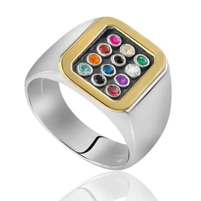 טבעת חותם אבני חושן לגבר ואשה , כסף וזהב