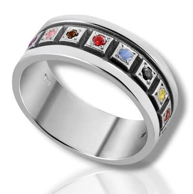 טבעת 12 אבני חושן , כסף (זירקון לבן)