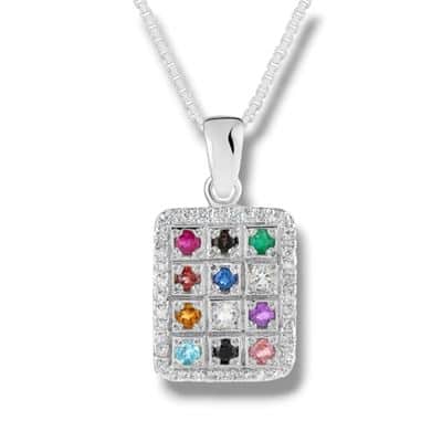 תליון 12 אבני חושן עם שיבוצי זירקון לבן סביב , כסף