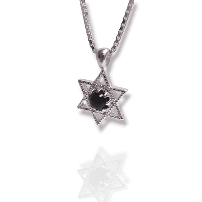 שרשרת מגן דוד קטן משובץ אבן אוניקס (לבחירה) , כסף