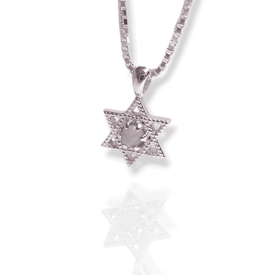 שרשרת מגן דוד קטן משובץ אבן קריסובריל , כסף