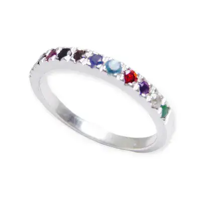 טבעת שורה משובצת ב-12 אבני החושן , כסף