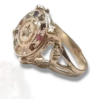 טבעת אבני חושן מרהיבה לאשה על ענפים (יהלום במרכז) , זהב 14K