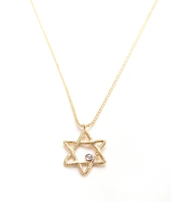 שרשרת מגן דוד משובץ יהלום , זהב 14k