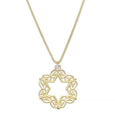 שרשרת מגן דוד סרוג משובץ יהלום , זהב 14k