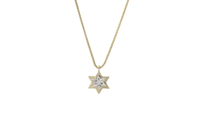 שרשרת מגן דוד כפול עם יהלום ושרשרת , זהב 14k