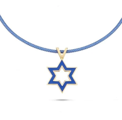 תליון מגן דוד ייחודי בשילוב אמאייל כחול , זהב 14K