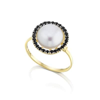 טבעת "מירי" זהב , משובצת אבן פנינה ואבני אוניקס סביב , 14K