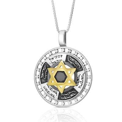 תליון "12 המלאכים" כסף בשילוב מגן דוד זהב משובץ אבן אוניקס (לבחירה)