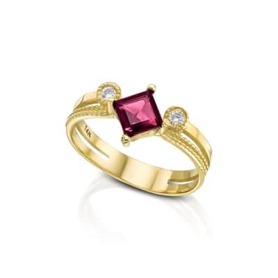 טבעת "נוי" זהב , משובצת אבן (לבחירה) בשילוב זירקונים , 14K