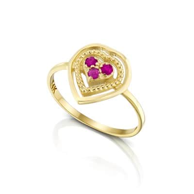 טבעת "מיכל" עדינה , משובצת רובי (לבחירה) , 14K