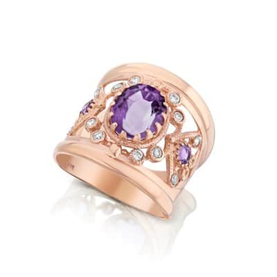 טבעת "קרן" זהב , משובצת אבן (לבחירה) בשילוב זירקונים , 14K