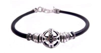 צמיד עור משולב אלמנט כדור וברכה (לבחירה) כסף