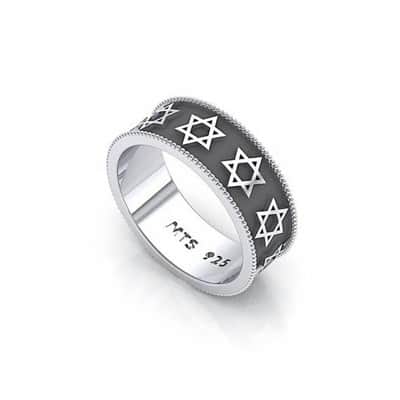 טבעת מעוטרת מגיני דוד , כסף